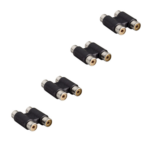 RCA DOUBLE BARREL CONNECTORS, FEMALE TO FEMALE COUPLERS (4 PACK)