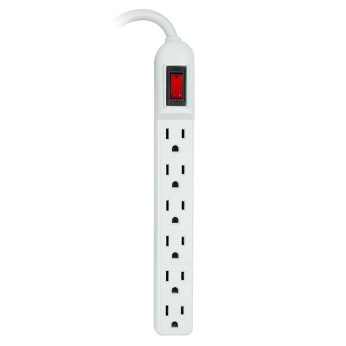 6-OUTLET POWER STRIP, UL, RIGHT ANGLE PLUG, 4FT (WHITE)