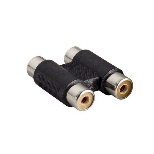 RCA DOUBLE BARREL CONNECTOR, FEMALE TO FEMALE COUPLER